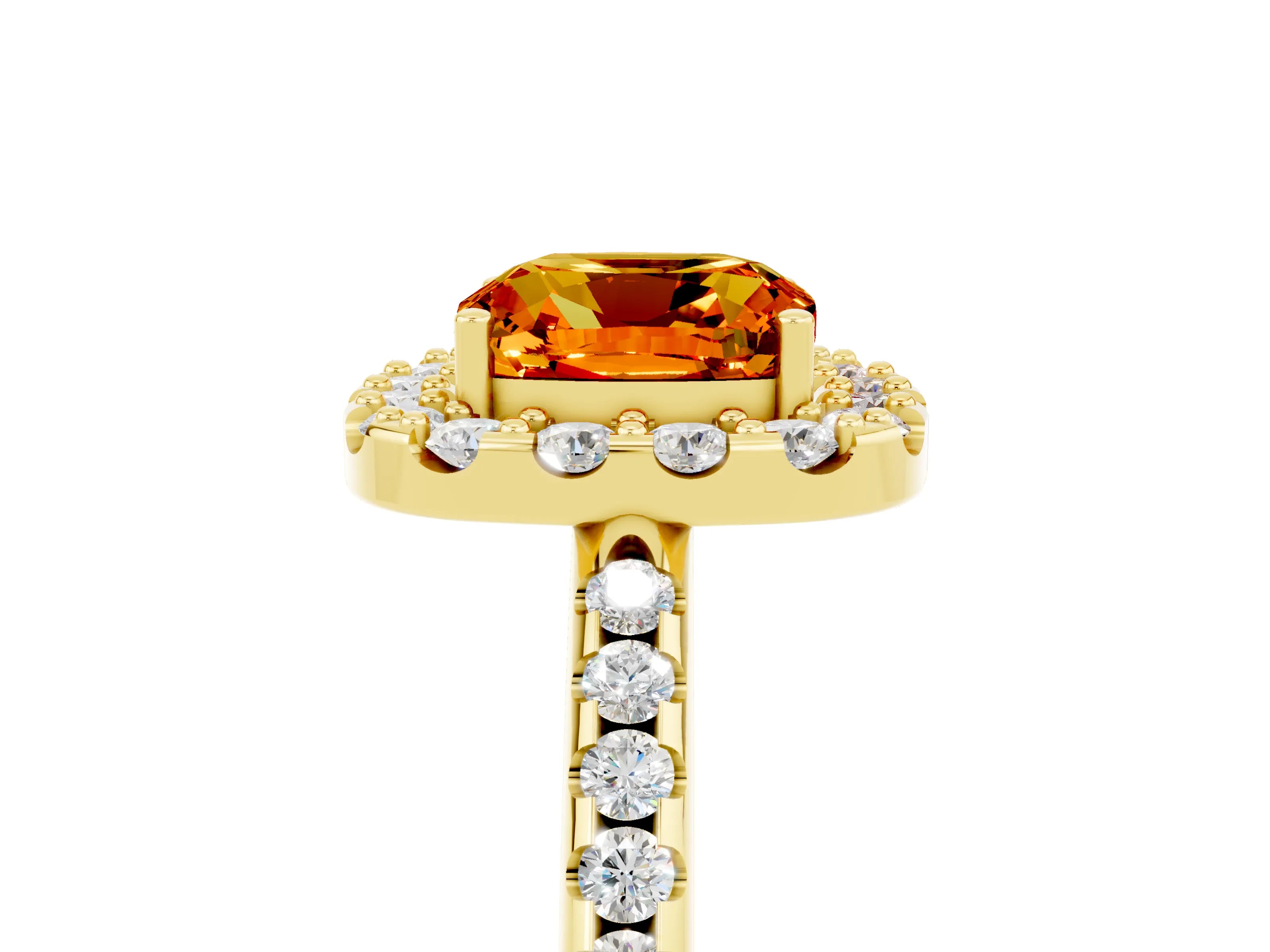 Yellow gold Cushion Cut Citrine Pavé Halo Ring with Four-Prong Setting_17