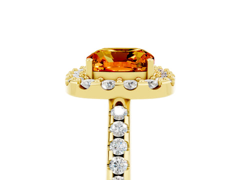 Yellow gold Cushion Cut Citrine Pavé Halo Ring with Four-Prong Setting_17
