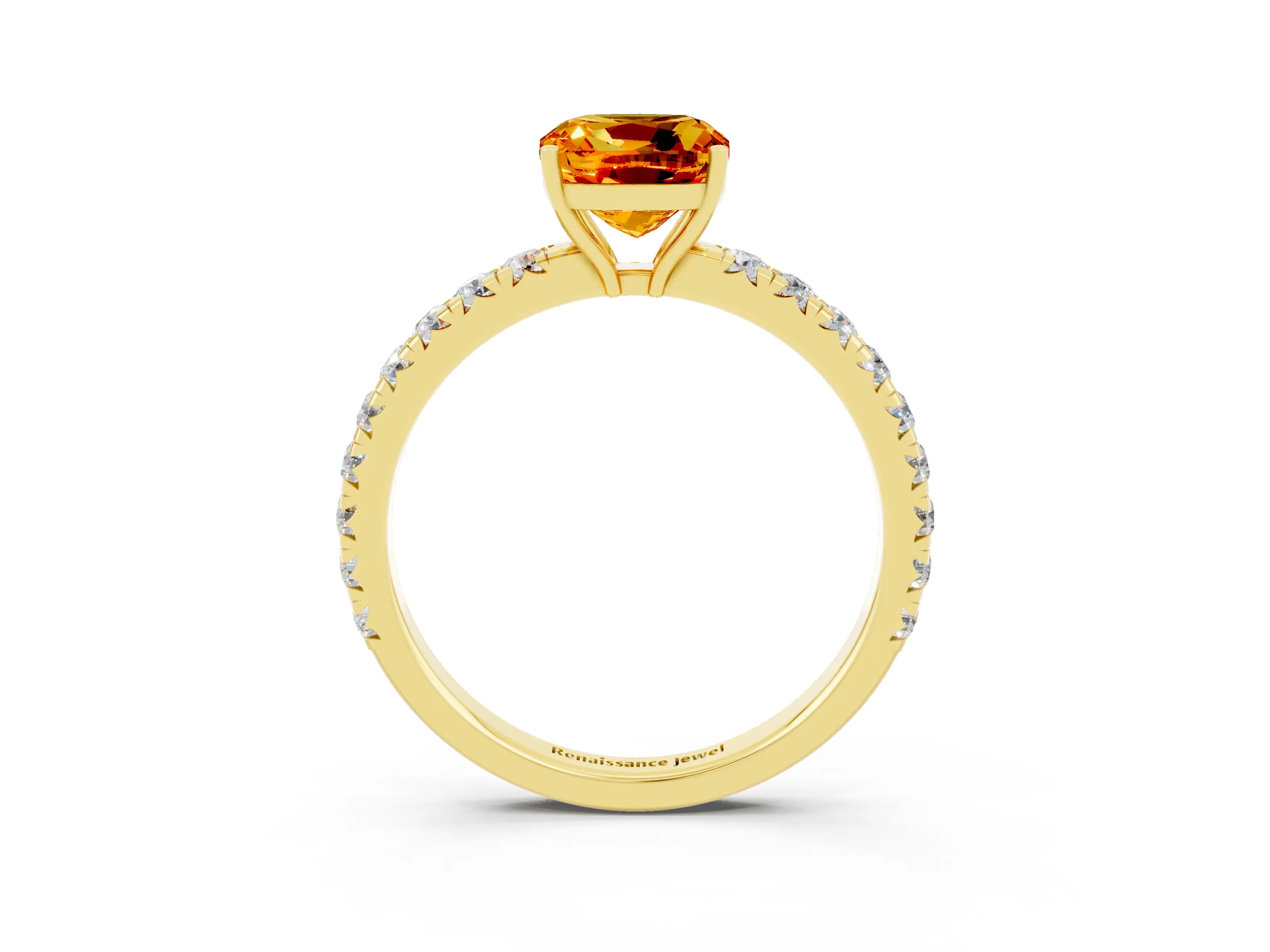 Yellow gold Cushion Cut Citrine Pavé Solitaire Engagement Ring with Four-Prong Setting_15