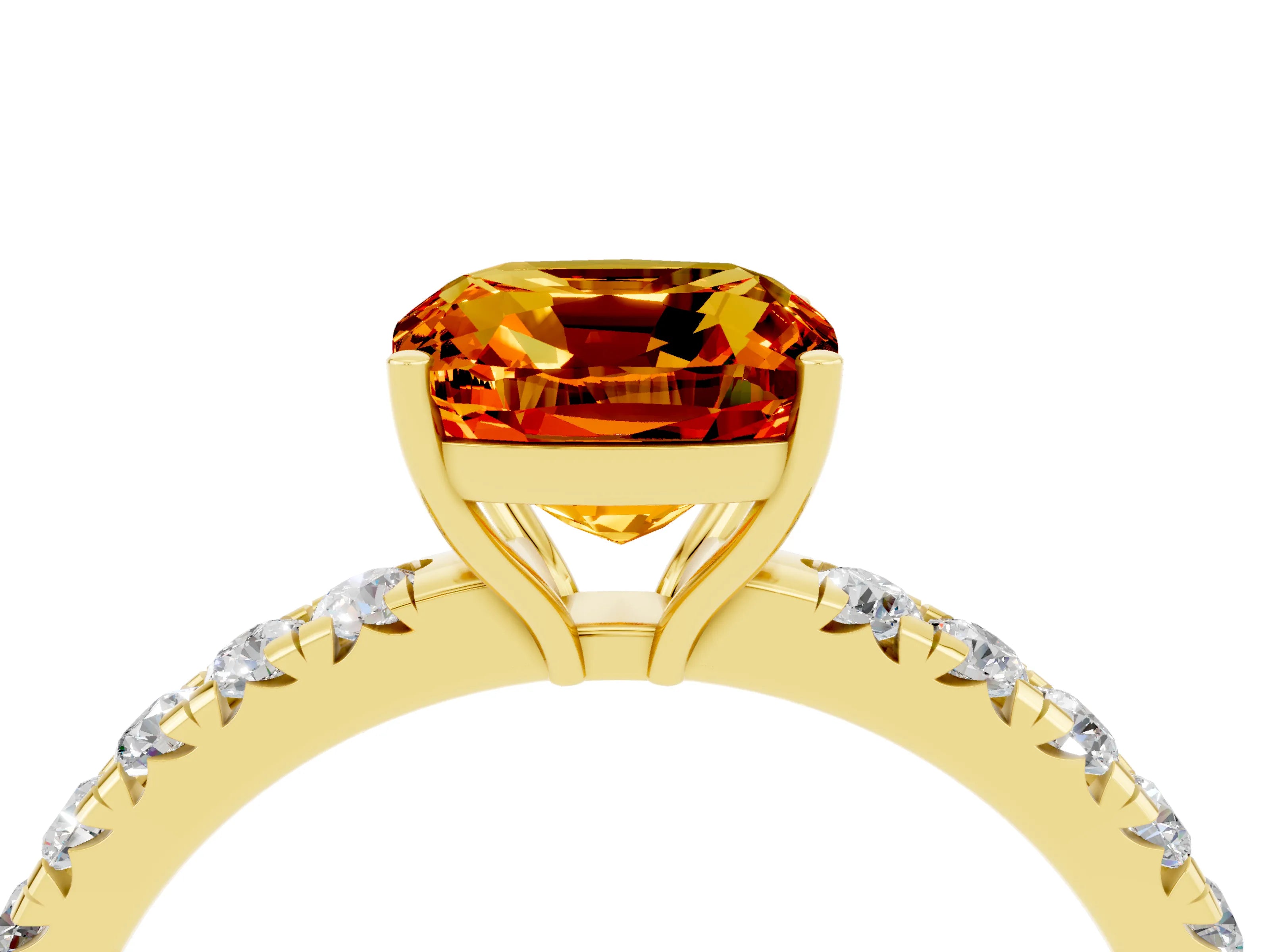 Yellow gold Cushion Cut Citrine Pavé Solitaire Engagement Ring with Four-Prong Setting_16