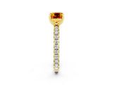 Yellow gold Cushion Cut Citrine Pavé Solitaire Ring with Round Band and Prong Setting_14