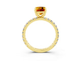 Yellow gold Cushion Cut Citrine Pavé Solitaire Ring with Round Band and Prong Setting_15