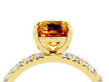 Yellow gold Cushion Cut Citrine Pavé Solitaire Ring with Round Band and Prong Setting_16