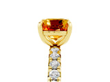 Yellow gold Cushion Cut Citrine Pavé Solitaire Ring with Round Band and Prong Setting_17