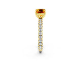 Yellow gold Cushion Cut Citrine Pavé Solitaire Ring with Round Band and Prong Setting_26