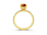 Yellow gold Cushion Cut Citrine Pavé Solitaire Ring with Round Band and Prong Setting_27
