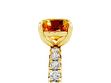 Yellow gold Cushion Cut Citrine Pavé Solitaire Ring with Round Band and Prong Setting_29