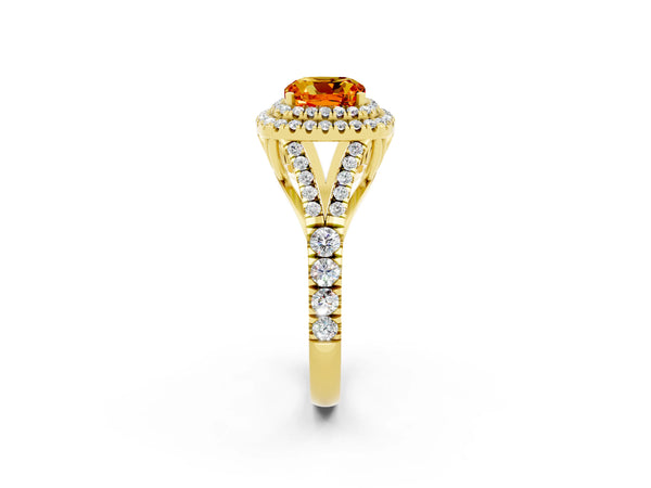 Yellow gold Cushion Cut Citrine Pavé Split Shank Double Halo Engagement Ring