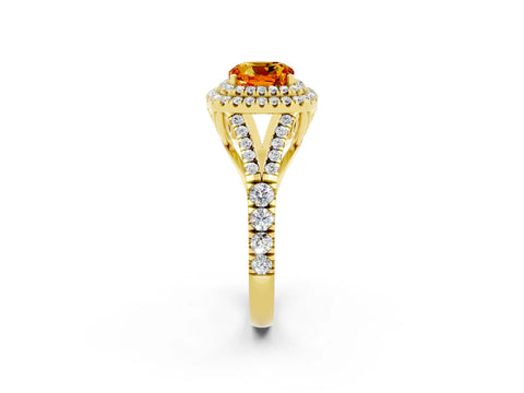 Yellow gold Cushion Cut Citrine Pavé Split Shank Double Halo Engagement Ring_2