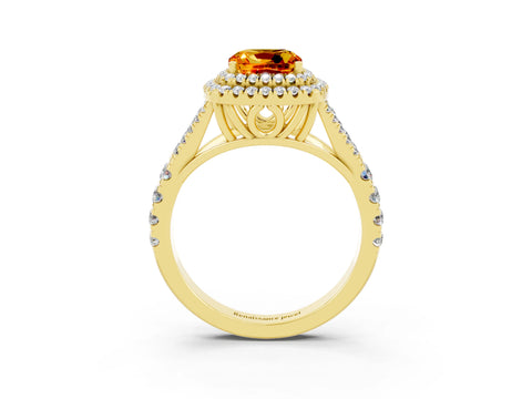 Yellow gold Cushion Cut Citrine Pavé Split Shank Double Halo Engagement Ring_3