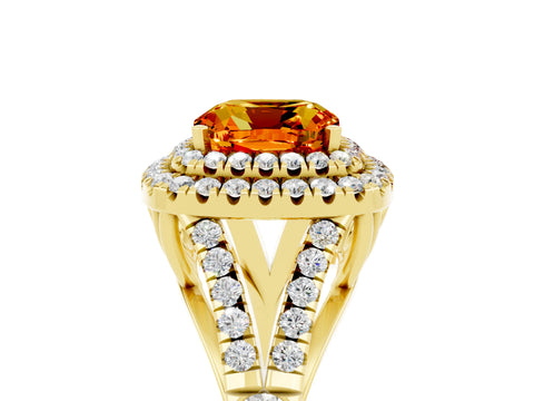 Yellow gold Cushion Cut Citrine Pavé Split Shank Double Halo Engagement Ring_5