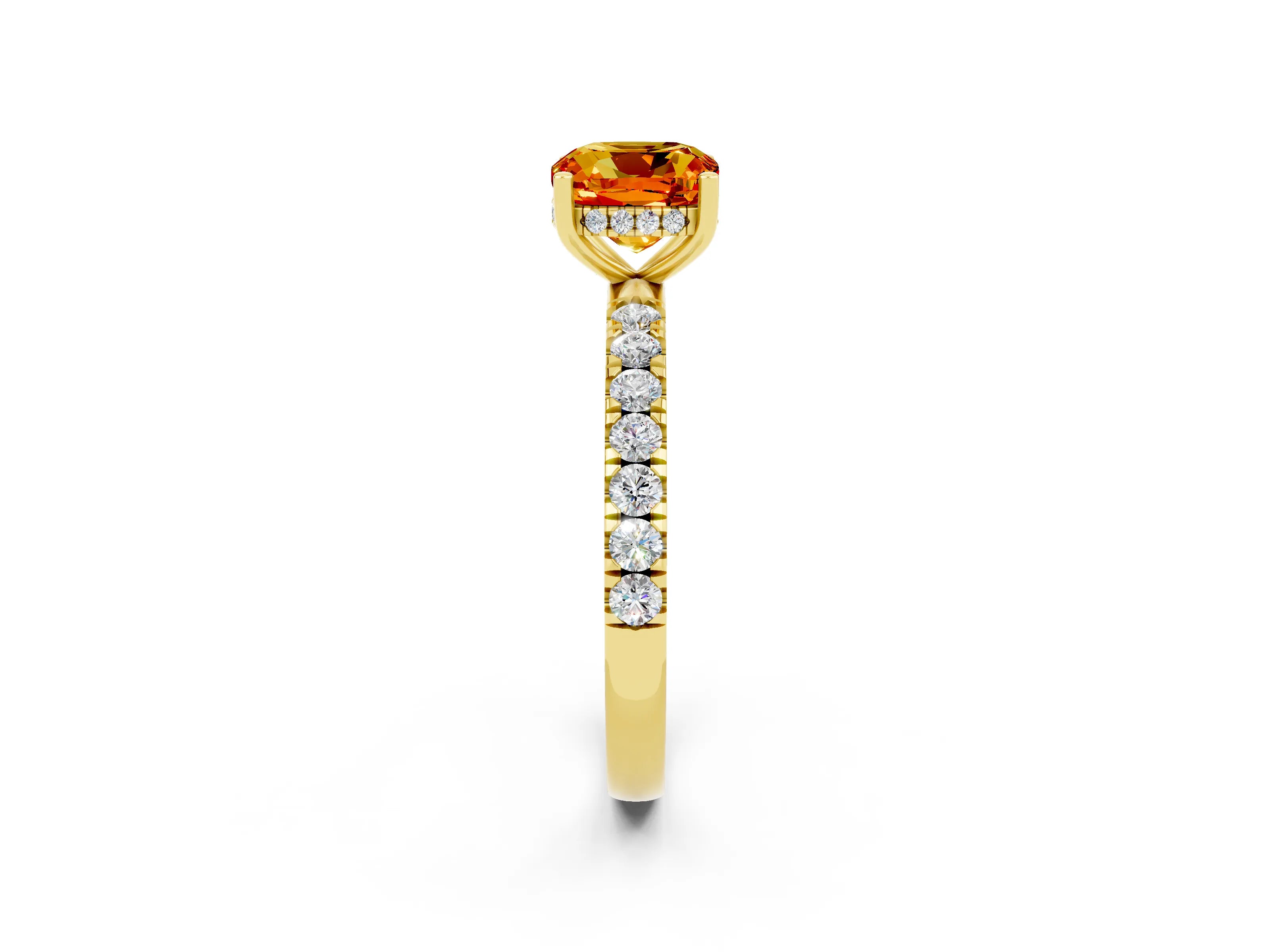 Yellow gold Cushion Cut Citrine Pave Band Solitaire Ring with Four-Prong Setting_26