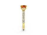 Yellow gold Cushion Cut Citrine Pave Band Solitaire Ring with Four-Prong Setting_26