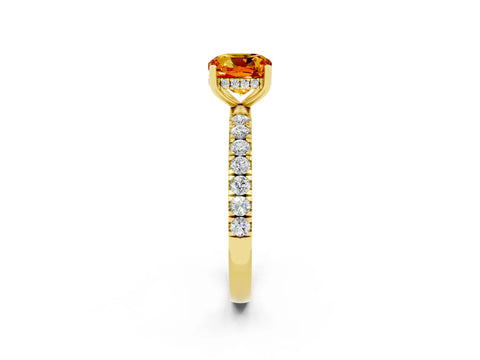 Yellow gold Cushion Cut Citrine Pave Band Solitaire Ring with Four-Prong Setting_26