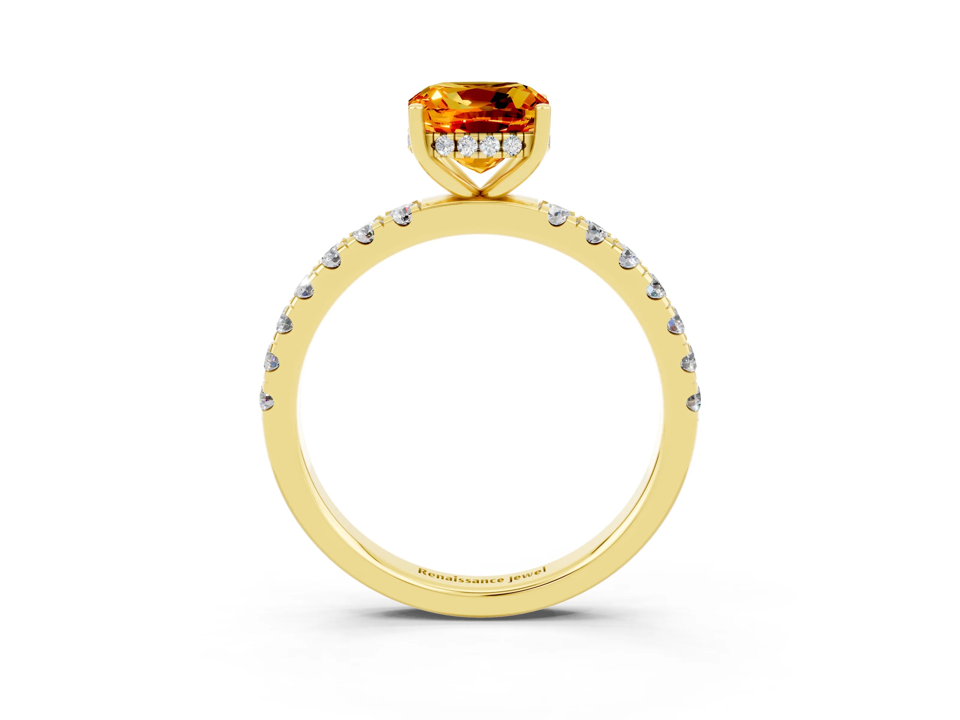 Yellow gold Cushion Cut Citrine Pave Band Solitaire Ring with Four-Prong Setting_27