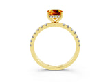 Yellow gold Cushion Cut Citrine Pave Band Solitaire Ring with Four-Prong Setting_27