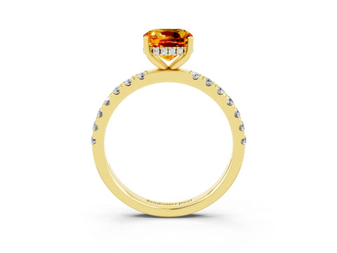 Yellow gold Cushion Cut Citrine Pave Band Solitaire Ring with Four-Prong Setting_27