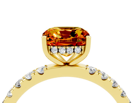 Yellow gold Cushion Cut Citrine Pave Band Solitaire Ring with Four-Prong Setting_28