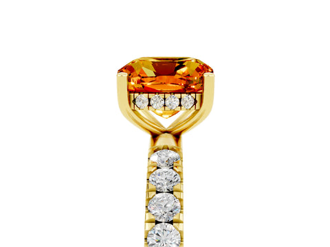 Yellow gold Cushion Cut Citrine Pave Band Solitaire Ring with Four-Prong Setting_29