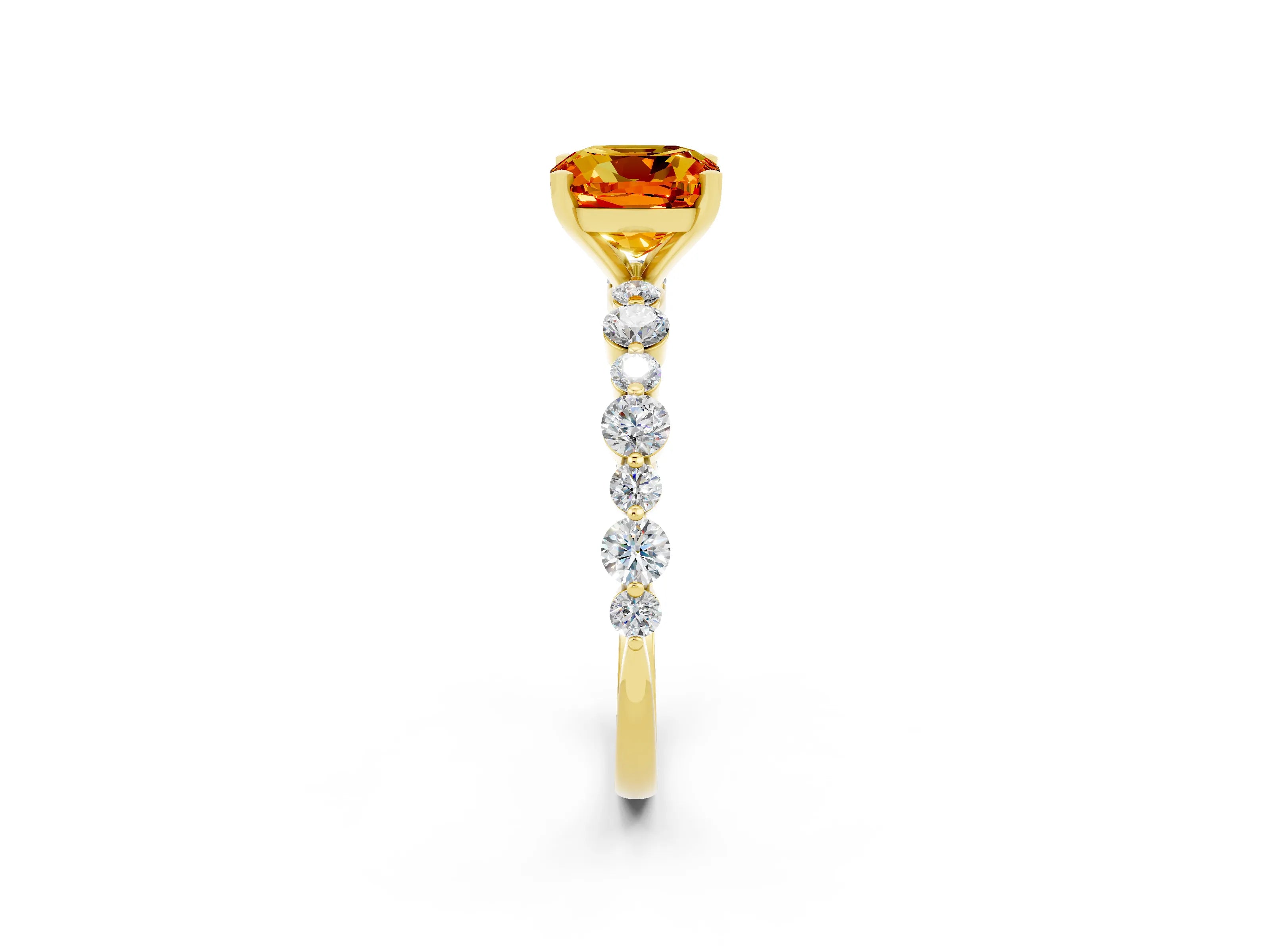 Yellow gold Cushion Cut Citrine Prong Set Engagement Ring with Pavé Band_2