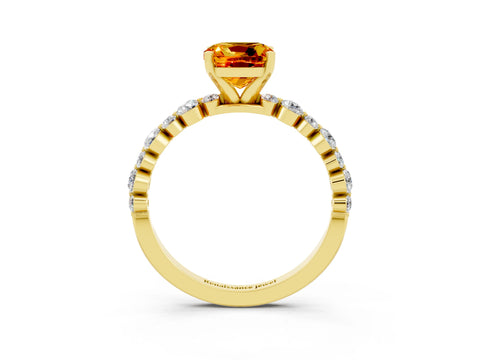 Yellow gold Cushion Cut Citrine Prong Set Engagement Ring with Pavé Band_3