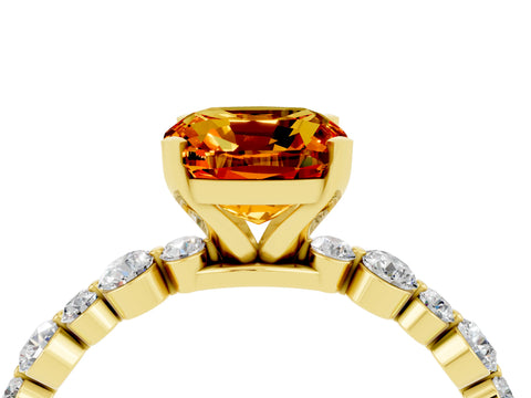 Yellow gold Cushion Cut Citrine Prong Set Engagement Ring with Pavé Band_4