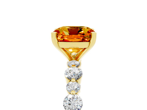 Yellow gold Cushion Cut Citrine Prong Set Engagement Ring with Pavé Band_5