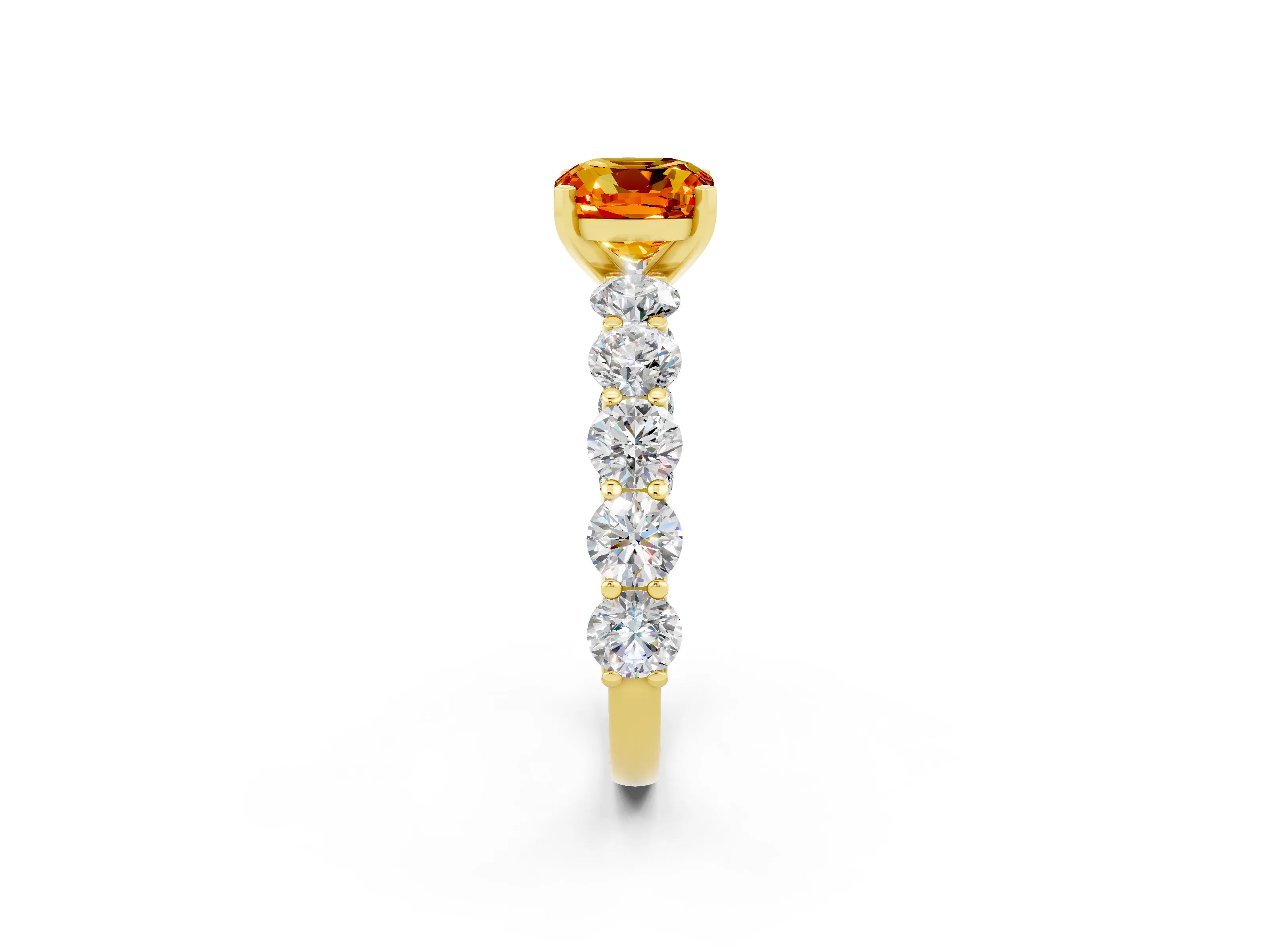 Yellow gold Cushion Cut Citrine Prong Setting with Side Stones on a Pave Band_2