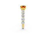 Yellow gold Cushion Cut Citrine Prong Setting with Side Stones on a Pave Band_2