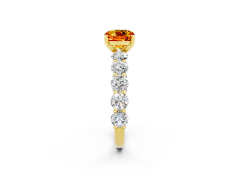 Yellow gold Cushion Cut Citrine Prong Setting with Side Stones on a Pave Band_2