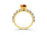 Yellow gold Cushion Cut Citrine Prong Setting with Side Stones on a Pave Band_3
