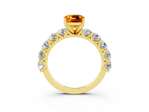 Yellow gold Cushion Cut Citrine Prong Setting with Side Stones on a Pave Band_3