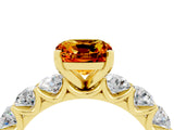 Yellow gold Cushion Cut Citrine Prong Setting with Side Stones on a Pave Band_4