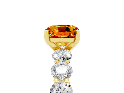 Yellow gold Cushion Cut Citrine Prong Setting with Side Stones on a Pave Band_5
