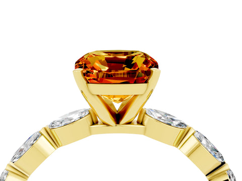 Yellow gold Cushion Cut Citrine Ring with Marquise Side Stones and Prong Setting_4