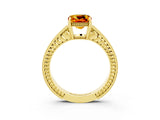 Yellow gold Cushion Cut Citrine Ring with Milgrain Pavé Band and Four-Prong Setting_15