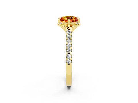 Yellow gold Cushion Cut Citrine Ring with Pavé Band and Floral Prong Setting_2