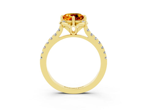 Yellow gold Cushion Cut Citrine Ring with Pavé Band and Floral Prong Setting_3