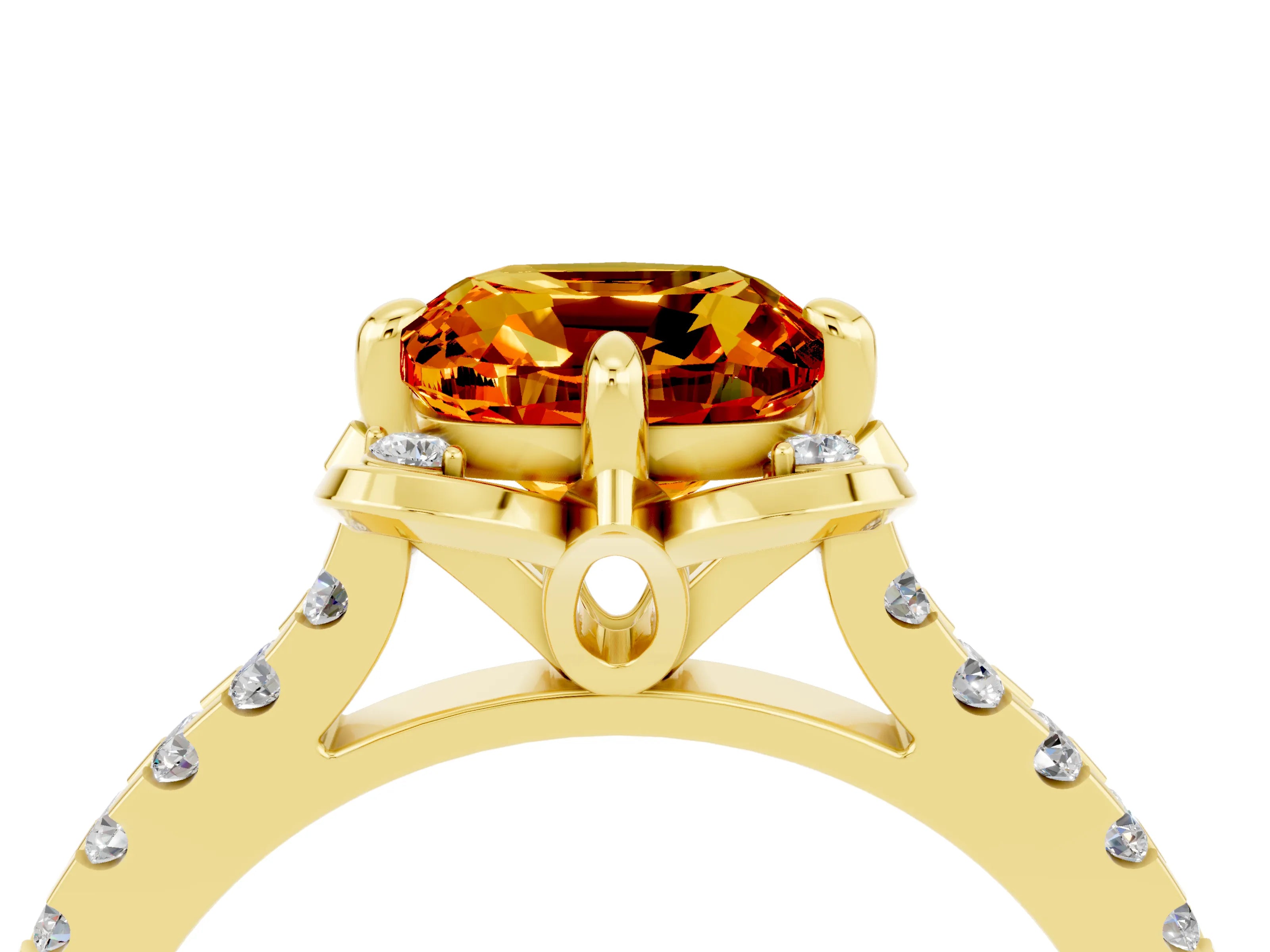 Yellow gold Cushion Cut Citrine Ring with Pavé Band and Floral Prong Setting_4