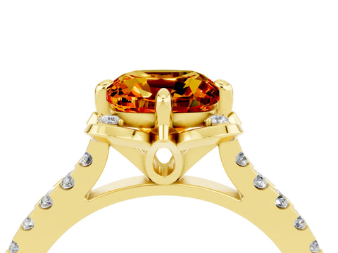 Yellow gold Cushion Cut Citrine Ring with Pavé Band and Floral Prong Setting_4