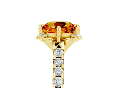 Yellow gold Cushion Cut Citrine Ring with Pavé Band and Floral Prong Setting_5