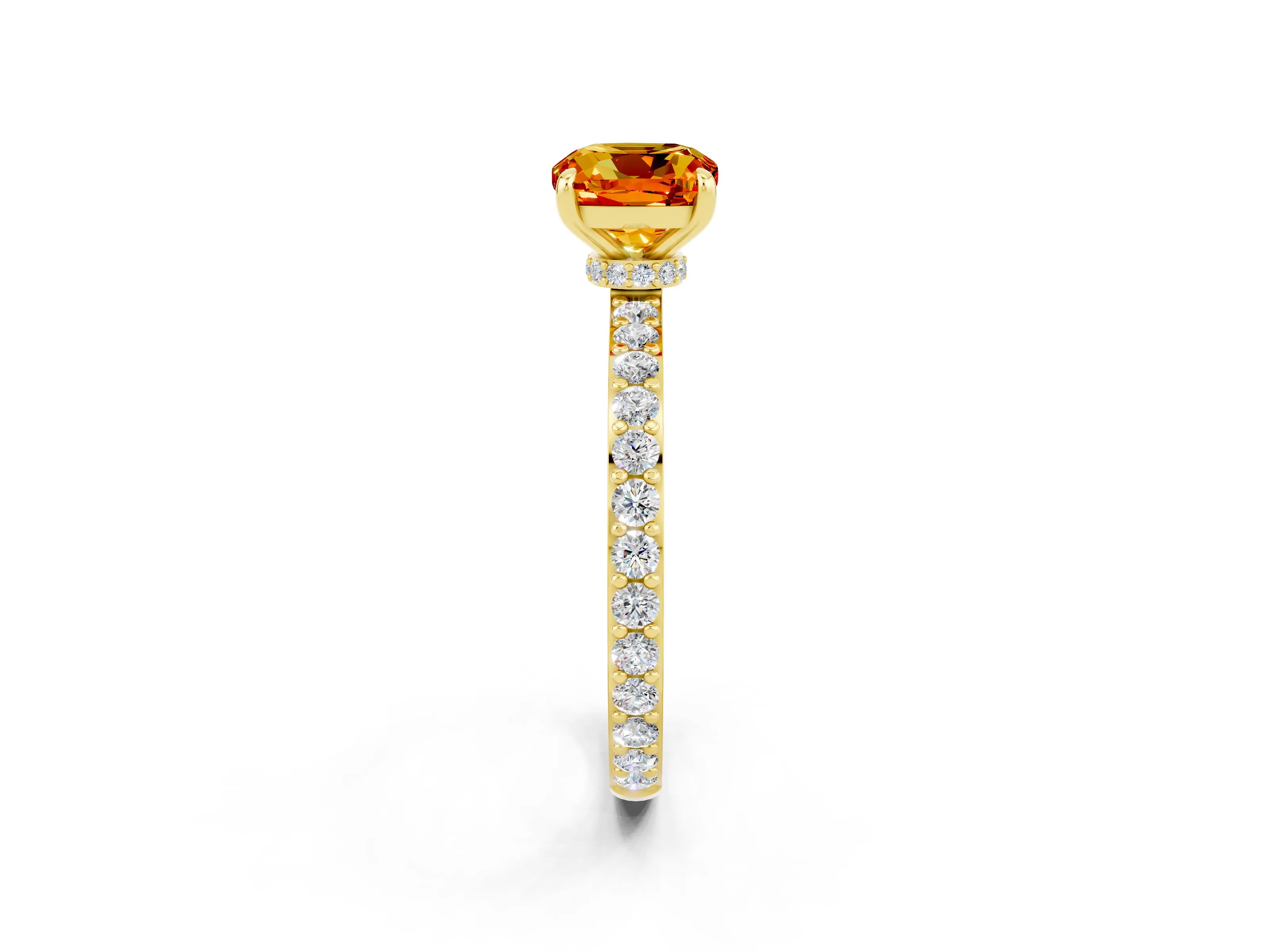 Yellow gold Cushion Cut Citrine Ring with Pavé Band and Four-Prong Setting_2