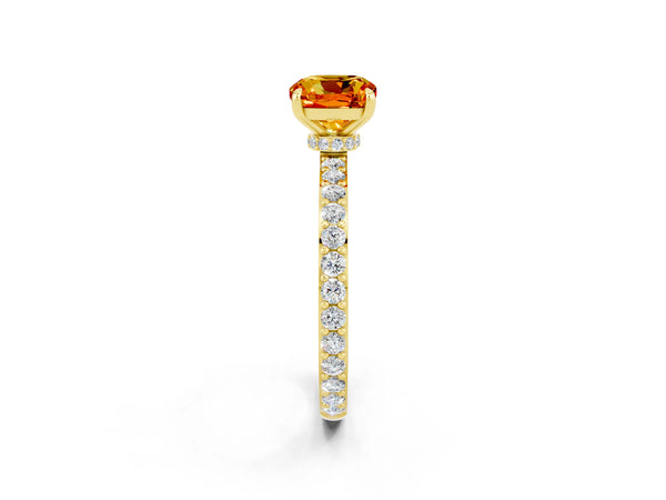 Yellow gold Cushion Cut Citrine Pavé Engagement Ring with Round  Accents and Prong Setting