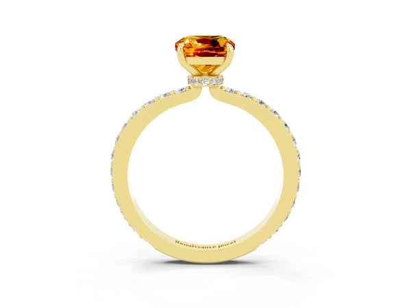Yellow gold Cushion Cut Citrine Pavé Engagement Ring with Round  Accents and Prong Setting