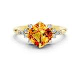 Yellow gold Cushion Cut Citrine Ring with Side Stones and Four-Prong Setting_36
