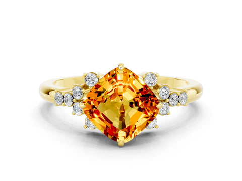Yellow gold Cushion Cut Citrine Ring with Side Stones and Four-Prong Setting_36
