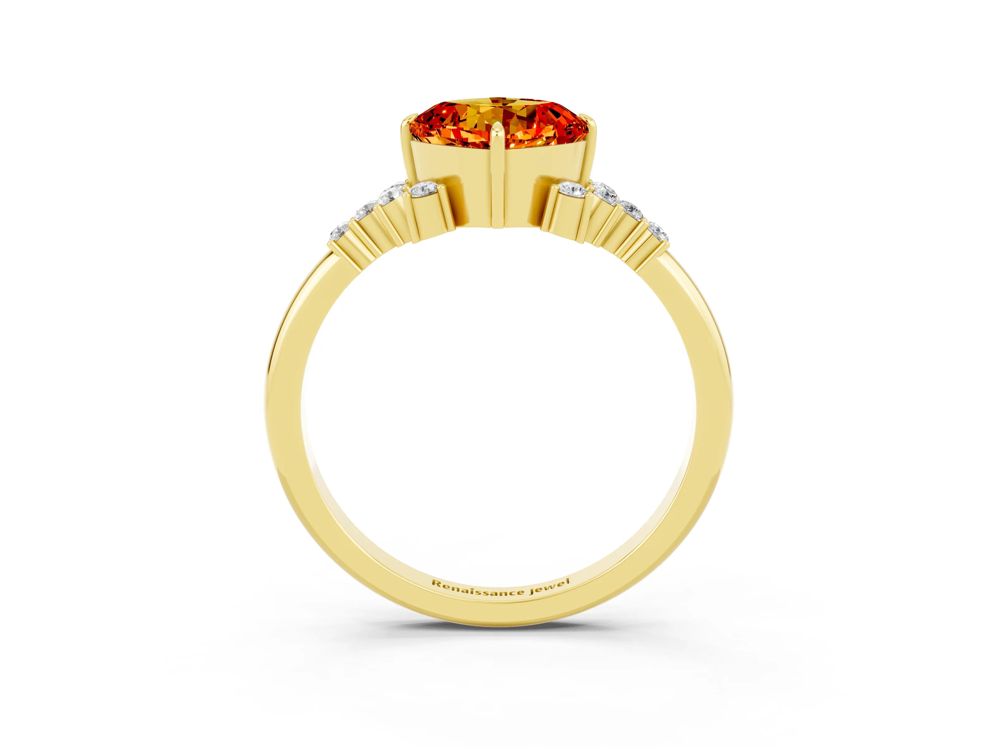 Yellow gold Cushion Cut Citrine Ring with Side Stones and Four-Prong Setting_39