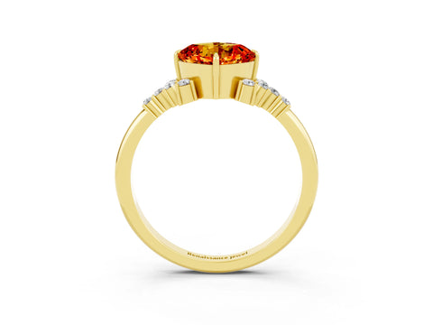 Yellow gold Cushion Cut Citrine Ring with Side Stones and Four-Prong Setting_39
