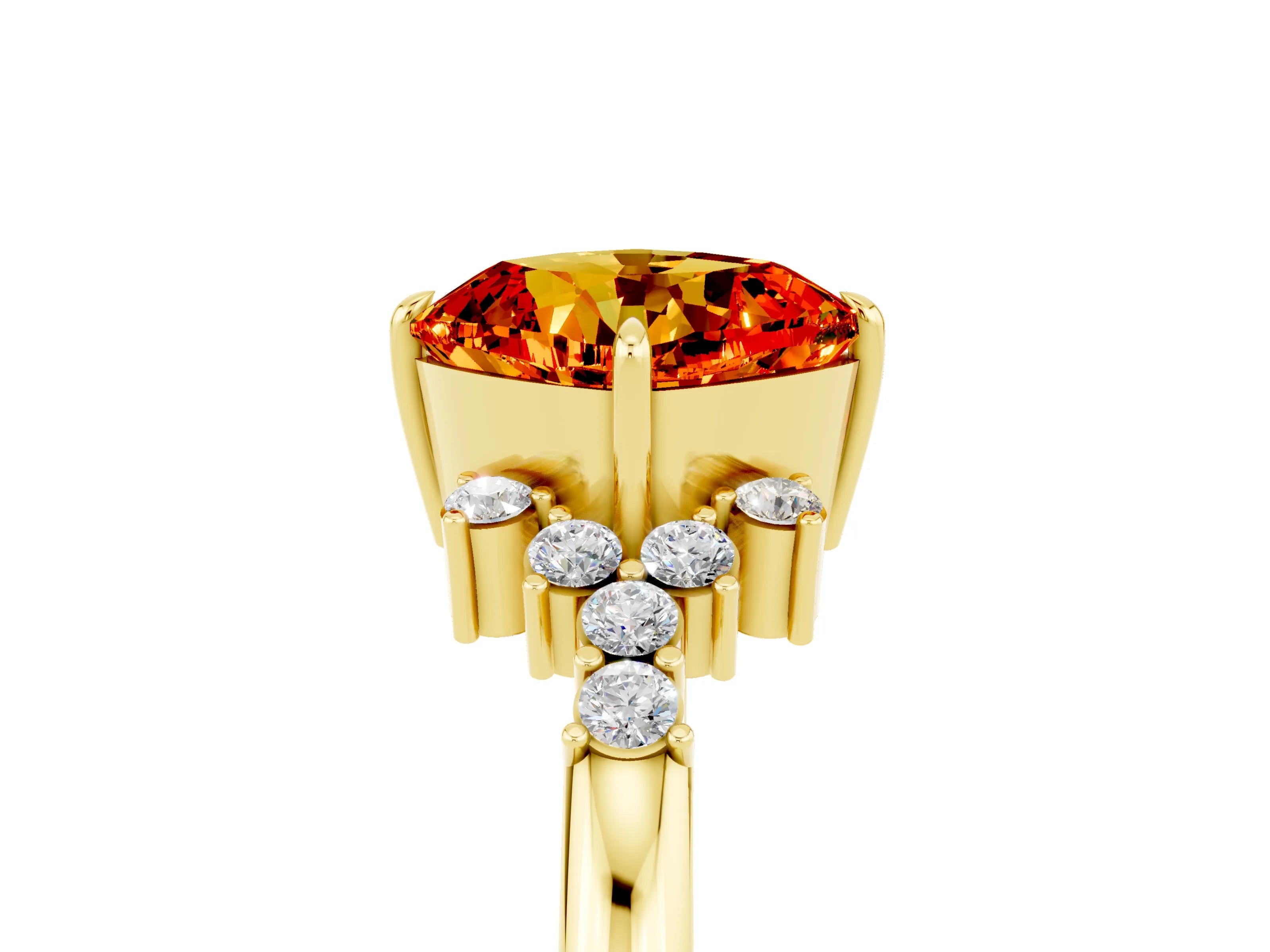 Yellow gold Cushion Cut Citrine Ring with Side Stones and Four-Prong Setting_41