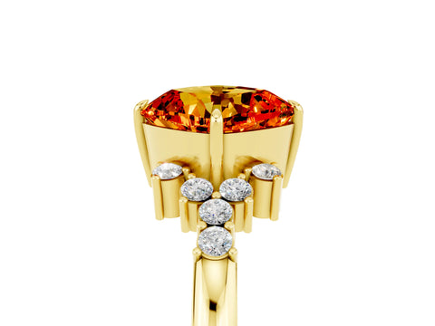 Yellow gold Cushion Cut Citrine Ring with Side Stones and Four-Prong Setting_41